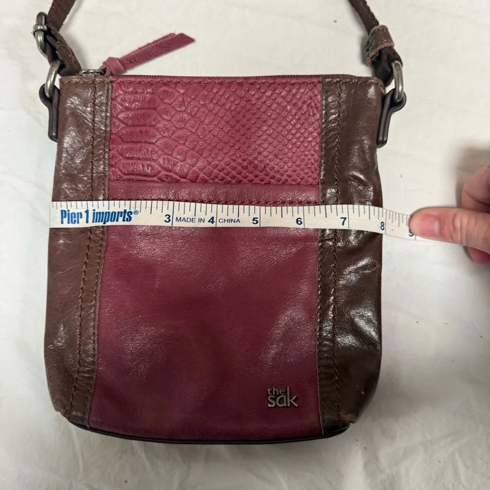 The Sak Burgundy and Brown Leather Messenger Bag